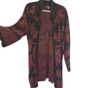 Gramercy 22 Cardigan Women 1X Black Burgundy Floral Longline Open Front